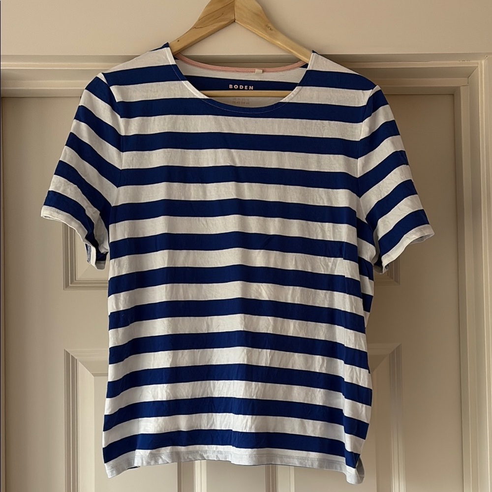 Boden Blue and White Striped T-Shirt
